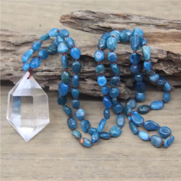 Earth Art hand crafted artisan Jewelry - Apatite and Quartz gemstone necklace